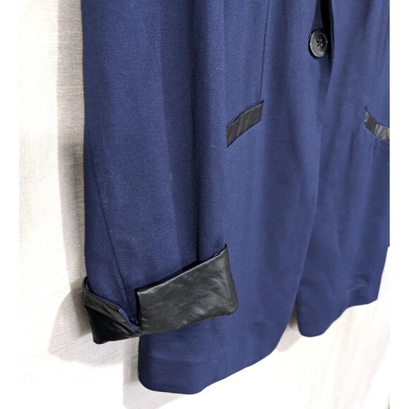 Susan Graver Size 12 Ponte Knit Blue Blazer with Black Faux Leather Trim Career - Picture 11 of 16